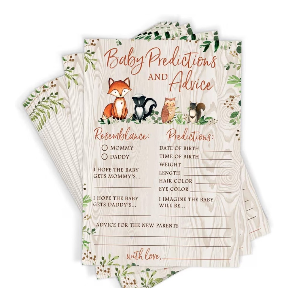 Woodland Baby Shower Prediction Cards